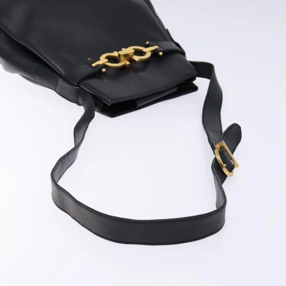 Salvatore Ferragamo Gancini Shoulder Bag Leather Black Gold Auth - Picture 9 of 15